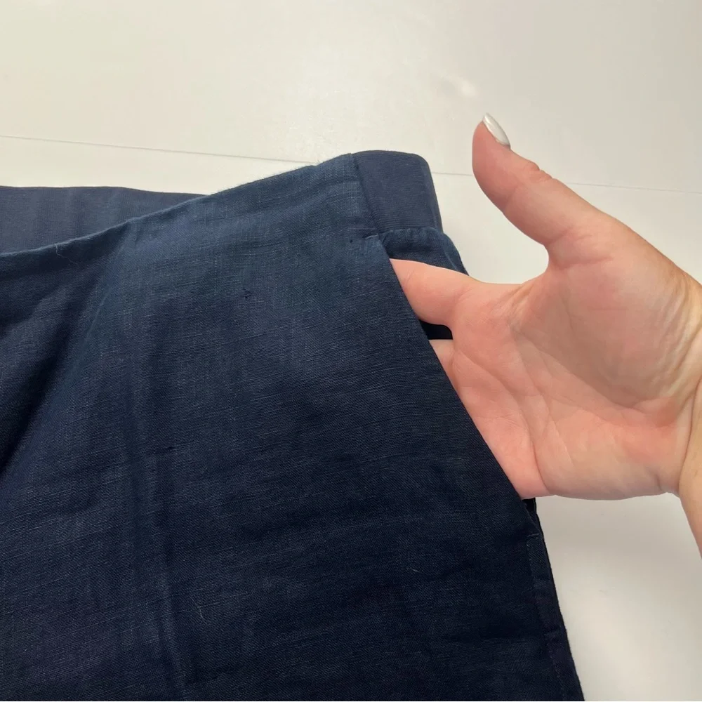 J. Jill Love‎ Linen Cropped Pants Womens Large Petite Navy Blue Pull On Pockets - Picture 10 of 13